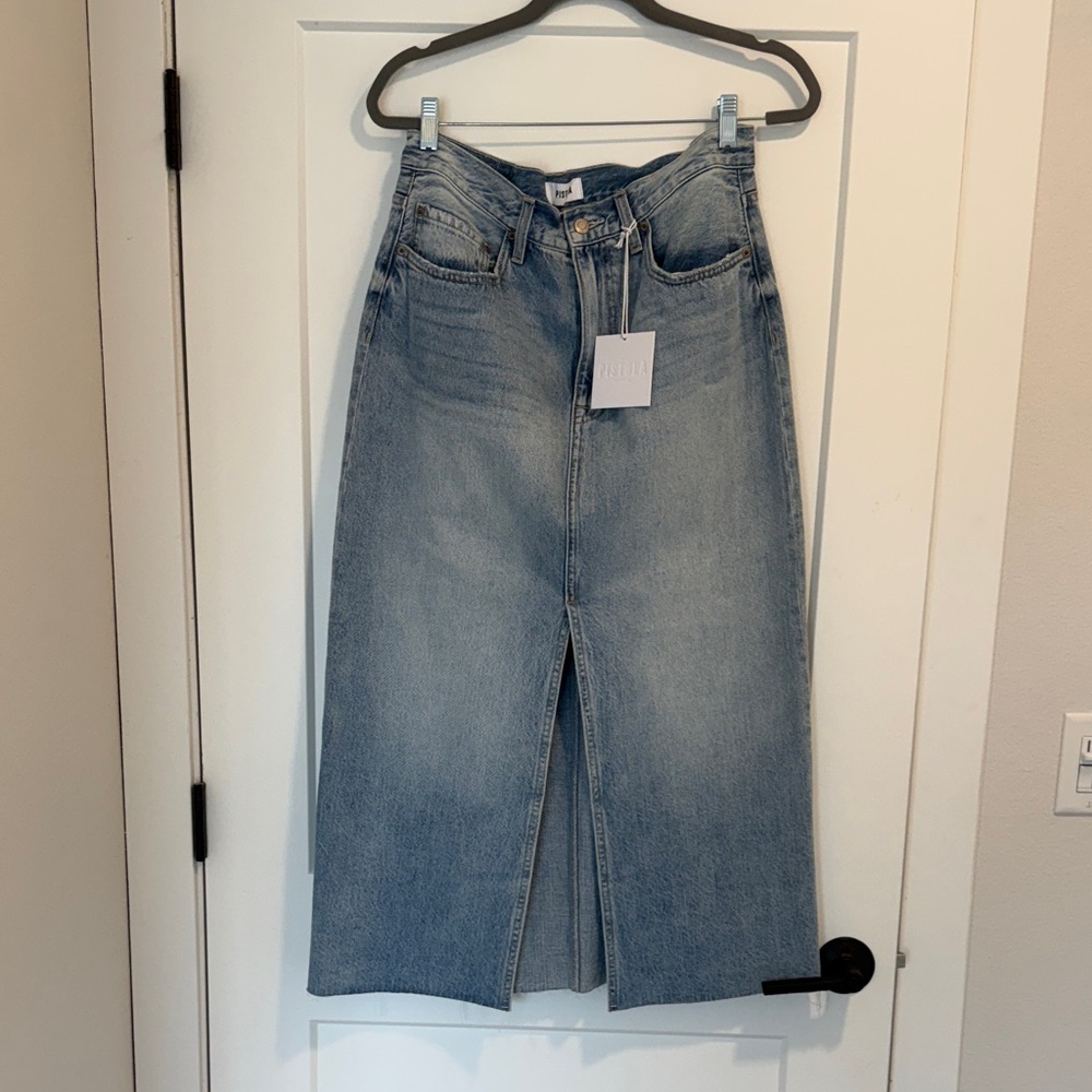 pistola Light Blue High-Waist Denim Midi Skirt with Front Slit - sz 32